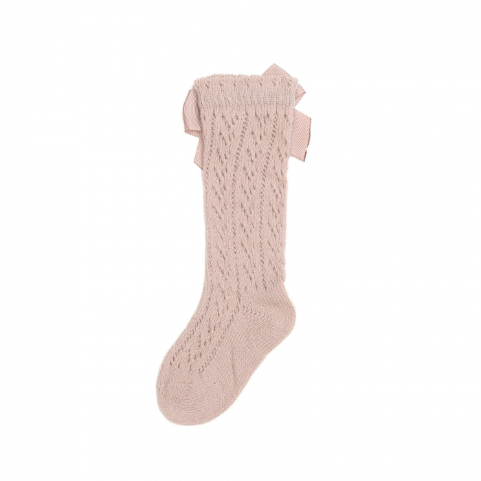 Sosete lungi din bumbac,crosetate, cu funda, fetite, Melvelo - Blossom [3]