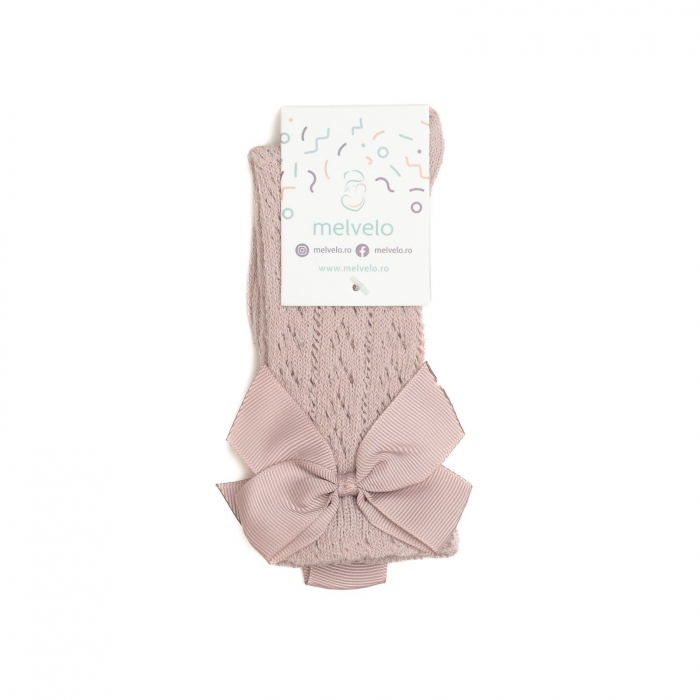 Sosete lungi din bumbac,crosetate, cu funda, fetite, Melvelo - Blossom [2]