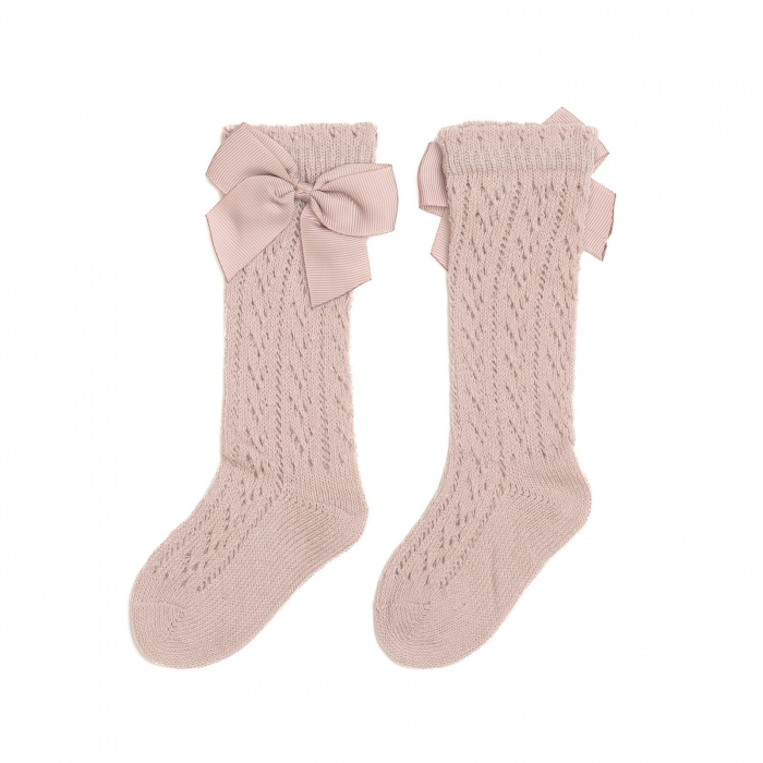 Sosete lungi din bumbac,crosetate, cu funda, fetite, Melvelo - Blossom [4]