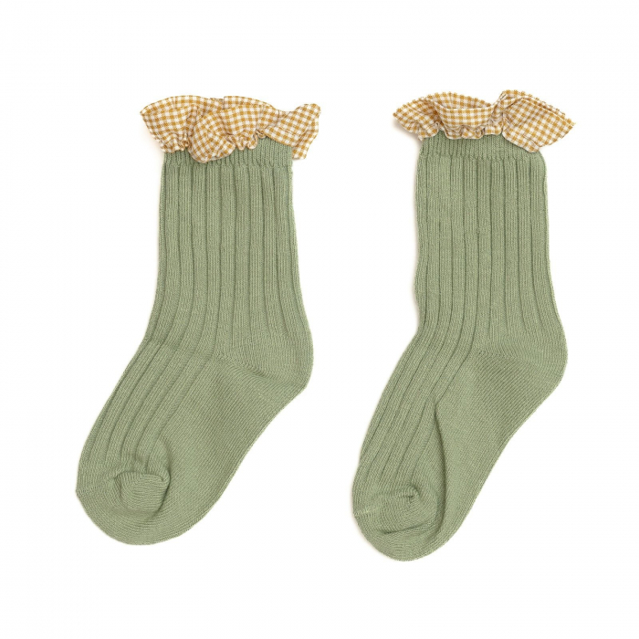 Sosete medii cu dantela, crosetate, bumbac, fetite, Melvelo - Green [3]