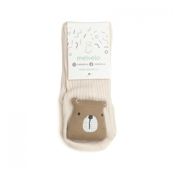 Sosete scurte crosetate, antiderapante cu animalute, bumbac, Melvelo - Bear [2]