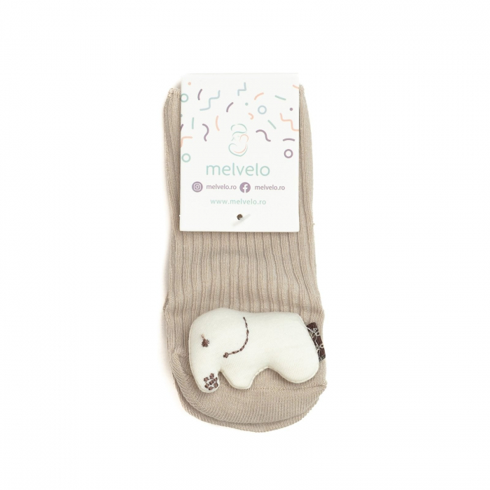 Sosete scurte crosetate, antiderapante cu animalute, bumbac, Melvelo - Elephant [2]
