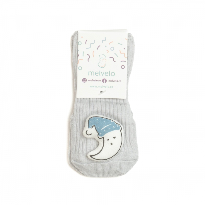 Sosete scurte crosetate, antiderapante cu animalute, bumbac, Melvelo - Moon [4]