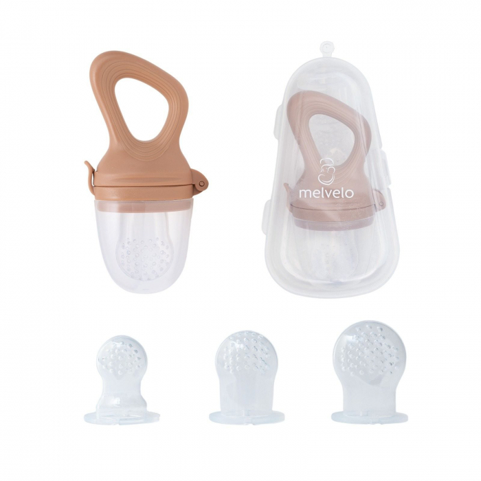 Suzeta fructe pentru bebelusi, tetina din silicon alimentar, + 4 luni, 3 tetine, Melvelo, Rock -  Caramel [2]
