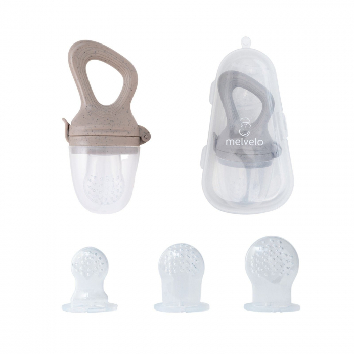 Suzeta fructe pentru bebelusi, tetina din silicon alimentar, + 4 luni, 3 tetine, Melvelo, Rock - Sand [2]