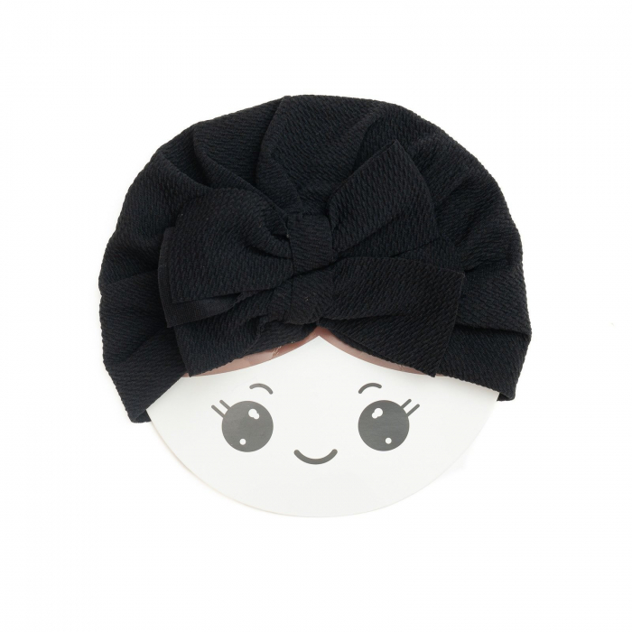 Turban  bebelusi cu doua funde, bumbac, Melvelo, Rice - Black [2]