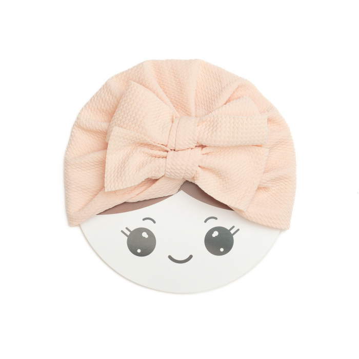 Turban  bebelusi cu doua funde, bumbac, Melvelo, Rice - Pink Cream [2]