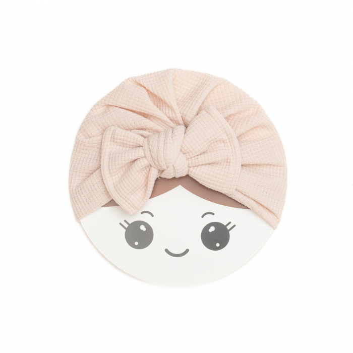 Turban bebelusi, cu funda, bumbac, Melvelo, Waffle - Pink Cream [2]