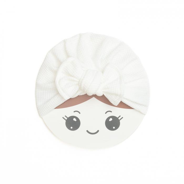 Turban bebelusi, cu funda, bumbac, Melvelo, Waffle - White [2]