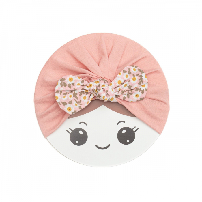 Turban bebelusi cu funda, poliester, Melvelo, Flower - Peach [2]