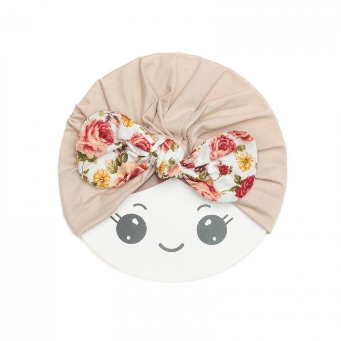 Turban bebelusi cu funda, poliester, Melvelo, Flower - Vanilla [2]