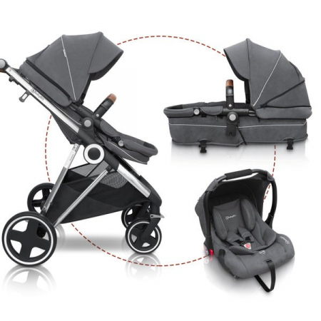 Carucioare 3 in 1 - BabyGo - Carucior 3 in 1 Halime  – cadru Silver