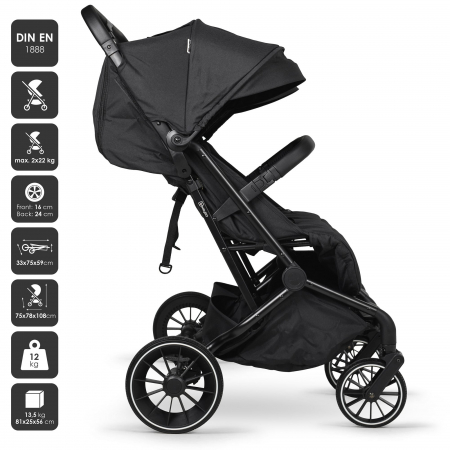 BabyGo - Carucior pliabil pentru gemeni GoTwice, Black [8]