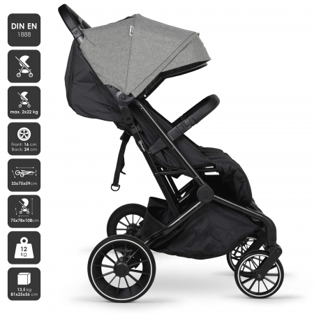 BabyGo - Carucior pliabil pentru gemeni GoTwice, Grey [11]