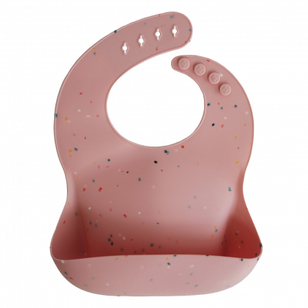 Servire masa copii - Baveta din silicon Mushie - Powder Pink Confetti