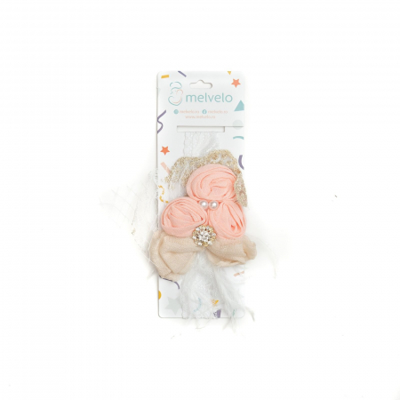 Bentita bebe, eleganta, ingusta cu florii, dantela si perle, satin, Melvelo - Orange [1]
