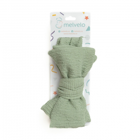 Bentita bebe, lata cu funda, bumbac, Melvelo, Dusk - Sage [1]