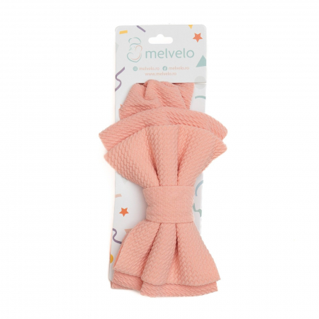Bentita lata, bebe, cu funda dubla, poliester, Melvelo, Rice - Peach [1]