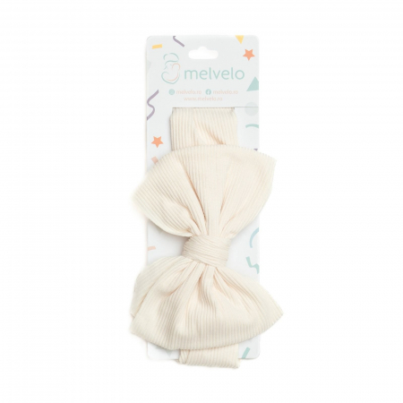 Bentita lata, bebe, cu funda, spandex, Melvelo, Stripe - Cream [1]