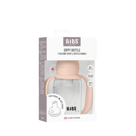 BIBS - Set biberon tip Sippy Cup PP 150 ml cu cioc din silicon și sistem antipicurare, Blush [2]