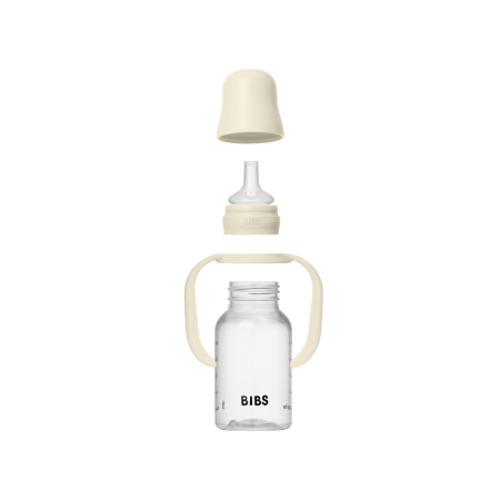 BIBS - Set biberon tip Sippy Cup PP 150 ml cu cioc din silicon și sistem antipicurare, Ivory [3]