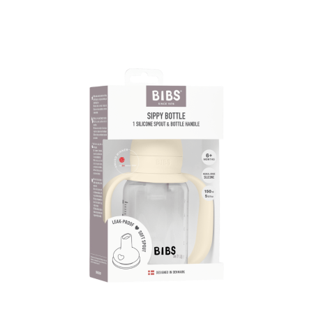 BIBS - Set biberon tip Sippy Cup PP 150 ml cu cioc din silicon și sistem antipicurare, Ivory [4]
