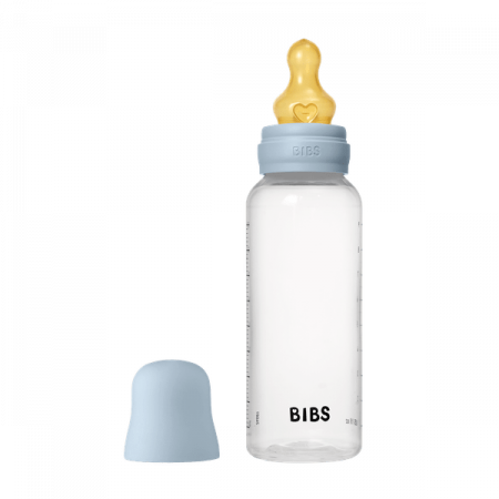 Servire masa copii - Sticla lapte anticolici cu biberon din latex - Set Complet Bibs - Baby Blue - 270 ml (flux mediu)