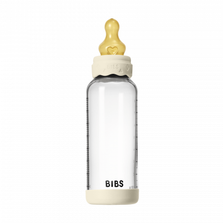 BIBS - Set complet biberon Boheme din sticla anticolici cu tetina din latex, flux mediu, 240 ml, Ivory [3]