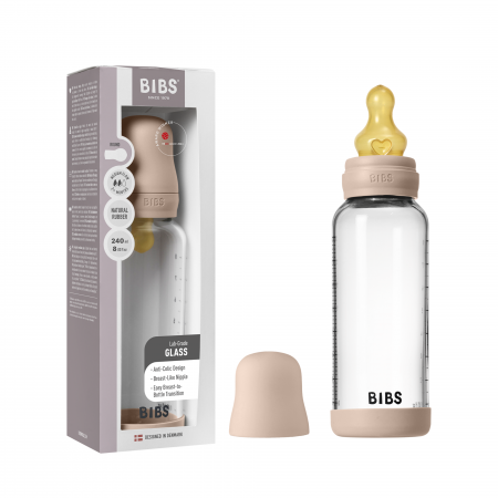 BIBS - Set complet biberon din sticla anticolici cu tetina din latex, flux mediu, 240 ml, Blush [2]