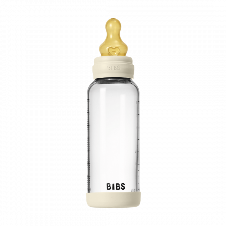 BIBS - Set complet biberon din sticla anticolici cu tetina din latex, flux mediu, 240 ml, Ivory [2]