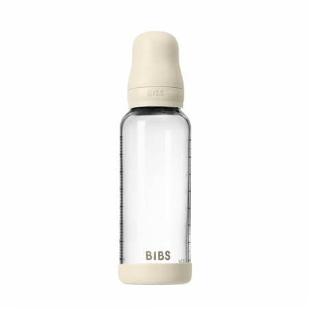 BIBS - Set complet biberon din sticla anticolici cu tetina din latex, flux mediu, 240 ml, Ivory [1]