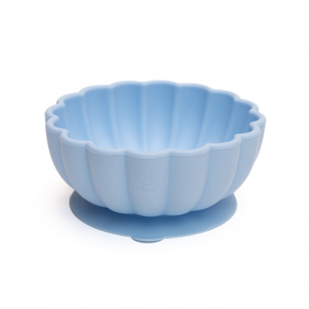 Servire masa copii - Bol pumpkin rotund din silicon alimentar cu ventuza pentru diversificare, anti-alunecare, Melvelo - Baby Blue