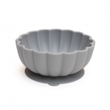 Servire masa copii - Bol pumpkin rotund din silicon alimentar cu ventuza pentru diversificare, anti-alunecare, Melvelo - Gray