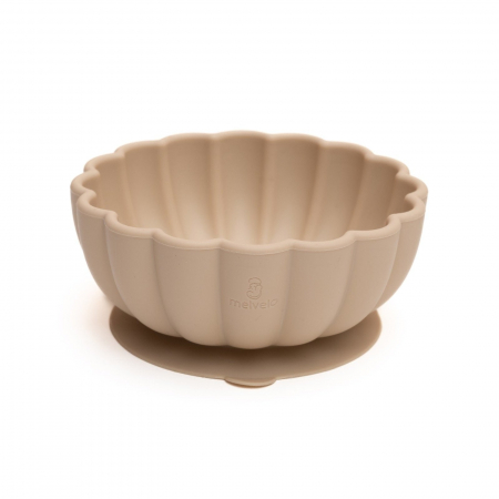 Servire masa copii - Bol pumpkin rotund din silicon alimentar cu ventuza pentru diversificare, anti-alunecare, Melvelo - Vanilla