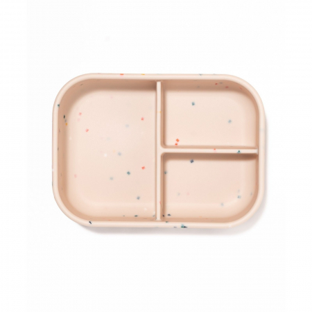 Caserola bento pentru pranz, 19 x 14 x 6.5 cm, din silicon alimentar, cu trei compartimente, pentru copii, Melvelo, Lunchbox - Beige [6]