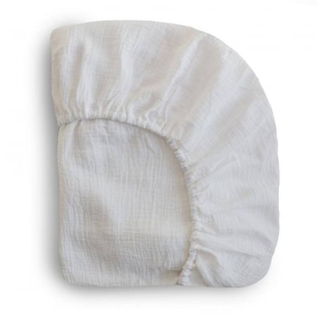 Cearceaf din bumbac cu elastic, pentru salteluta de patut 10 x 40 x 100, Small, Mushie - White [1]