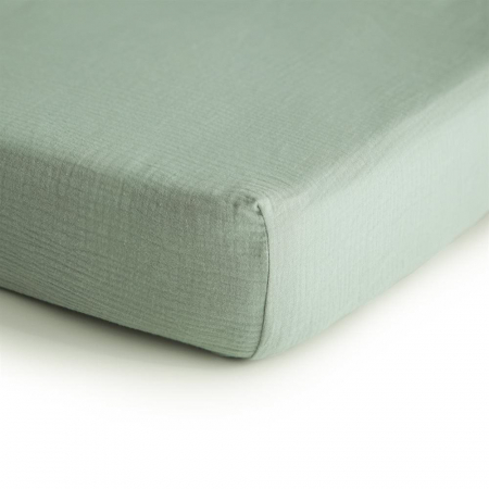Organizatoare pat - Cearceaf din bumbac cu elastic, pentru salteluta de patut 20 x 60 x 120, Medium, Mushie - Roman Green