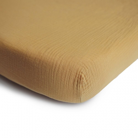 Camera copilului - Cearceaf din bumbac cu elastic, pentru salteluta de patut 20 x 60 x 120, Mushie - Fall Yellow