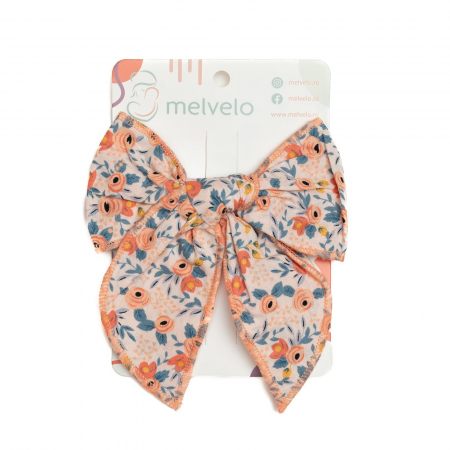 Accesorii par - Clama eleganta de par cu funda, fetite, bumbac, Melvelo - Peach Sunset