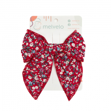 Accesorii par - Clama eleganta de par cu funda, fetite, bumbac, Melvelo - Red