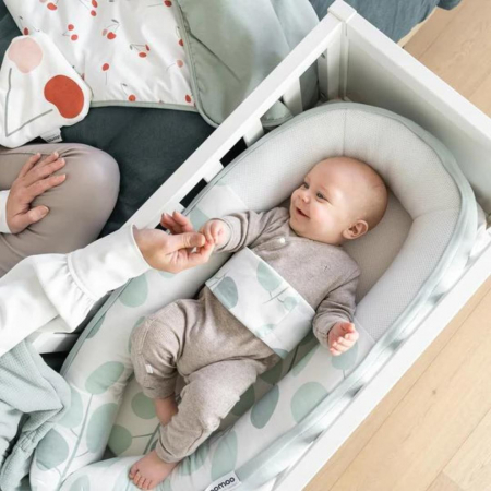 Doomoo - Baby Nest din bumbac organic Cocoon Leaves Aqua Green [2]