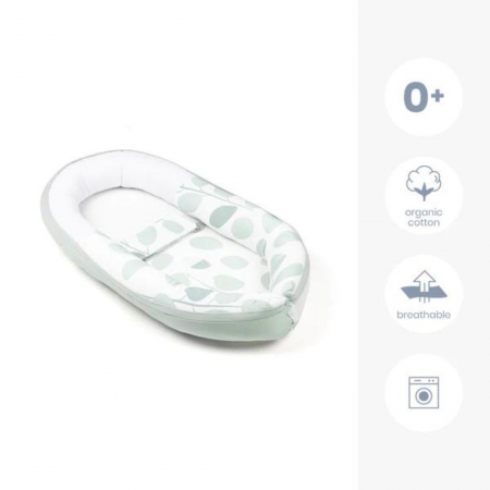 Doomoo - Baby Nest din bumbac organic Cocoon Leaves Aqua Green [3]