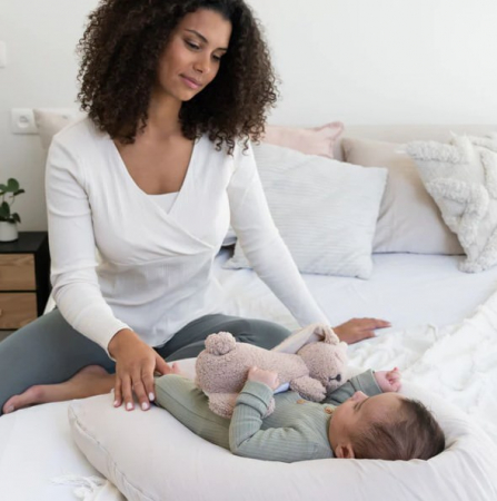Doomoo - Perna mare 3 in 1 Comfy Big Tetra Almond din bumbac organic: perna gravide, suport pentru hranire, suport pentru bebe [2]