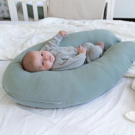 Doomoo - Perna mare 3 in 1 Comfy Big Tetra Green din bumbac organic: perna gravide, suport pentru hranire, suport pentru bebe [3]