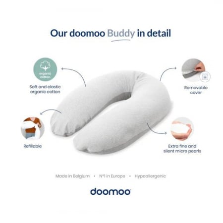 Doomoo - Perna mare pentru gravide si bebelusi 3 in 1, bumbac organic Buddy Chine Anthracite [5]