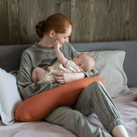 Doomoo - Perna mare pentru gravide si bebelusi 3 in 1, bumbac organic Buddy Tetra Jersey Terracotta [3]