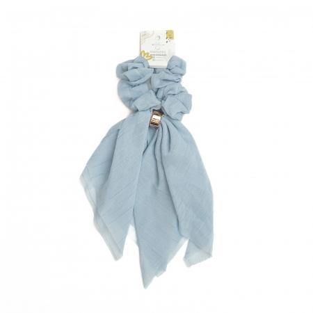 Accesorii par - Elastic de par Scrunchies cu esarfa scurta, matase, Melvelo - Baby Blue