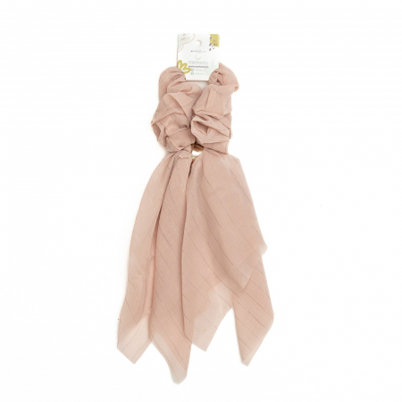 Accesorii par - Elastic de par Scrunchies cu esarfa scurta, matase, Melvelo - Blush