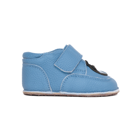 Ghetute Barefoot Copii din Piele Naturala cu Captuseala Textila – Primii Pasi, Talpa Flexibila Cauciuc, Toamna-Primavara | Melvelo - Baby Blue / Bear [4]