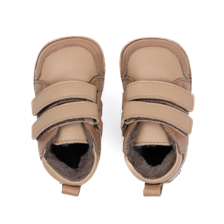​​​​​​​Ghetute Barefoot Copii din Piele Naturala Imblanite – Primii Pasi, Talpa Flexibila Cauciuc, Iarna | Melvelo - Caramel Beige [1]